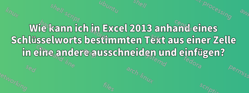 Wie kann ich in Excel 2013 anhand eines Schlüsselworts bestimmten Text aus einer Zelle in eine andere ausschneiden und einfügen?