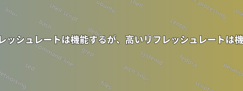 低いリフレッシュレートは機能するが、高いリフレッシュレートは機能しない