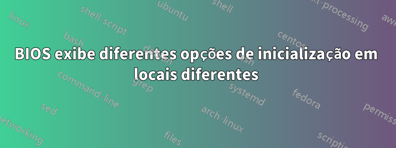 BIOS exibe diferentes opções de inicialização em locais diferentes