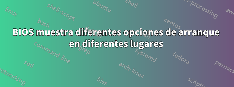 BIOS muestra diferentes opciones de arranque en diferentes lugares