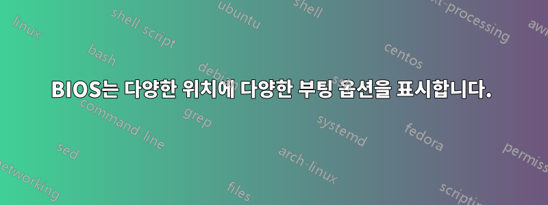 BIOS는 다양한 위치에 다양한 부팅 옵션을 표시합니다.
