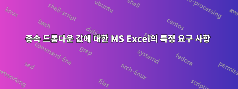 종속 드롭다운 값에 대한 MS Excel의 특정 요구 사항