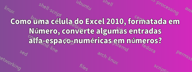 Como uma célula do Excel 2010, formatada em Número, converte algumas entradas alfa-espaço-numéricas em números?