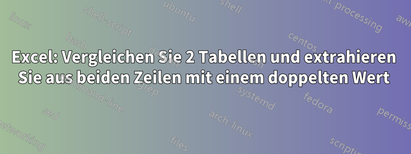 Excel: Vergleichen Sie 2 Tabellen und extrahieren Sie aus beiden Zeilen mit einem doppelten Wert