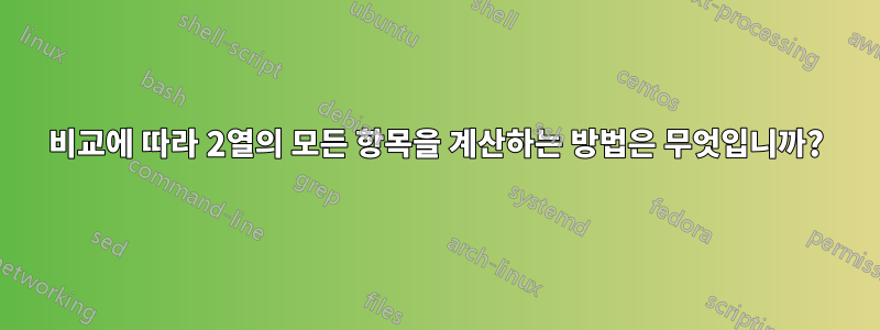 비교에 따라 2열의 모든 항목을 계산하는 방법은 무엇입니까?