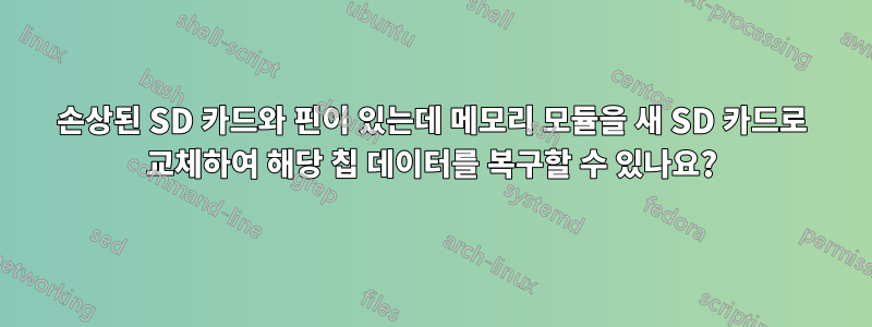 손상된 SD 카드와 핀이 있는데 메모리 모듈을 새 SD 카드로 교체하여 해당 칩 데이터를 복구할 수 있나요?