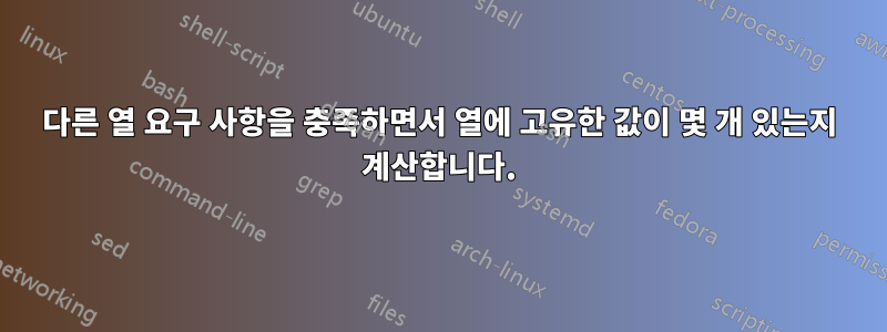 다른 열 요구 사항을 충족하면서 열에 고유한 값이 몇 개 있는지 계산합니다.