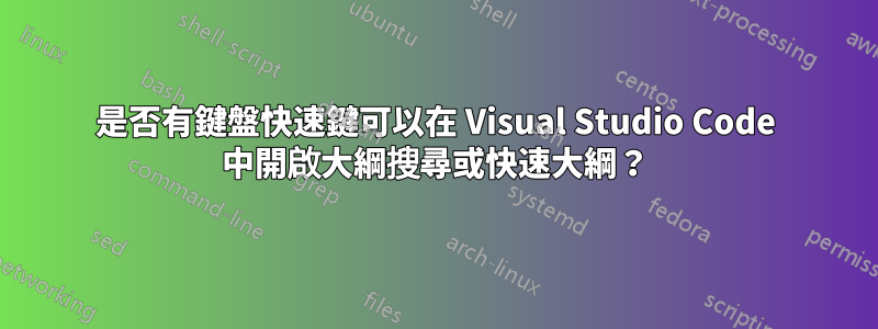 是否有鍵盤快速鍵可以在 Visual Studio Code 中開啟大綱搜尋或快速大綱？
