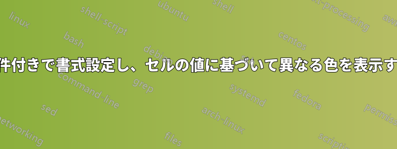 テーブル内のすべての行を条件付きで書式設定し、セルの値に基づいて異なる色を表示するにはどうすればよいですか