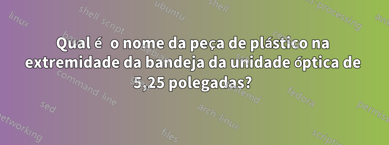 Qual é o nome da peça de plástico na extremidade da bandeja da unidade óptica de 5,25 polegadas?