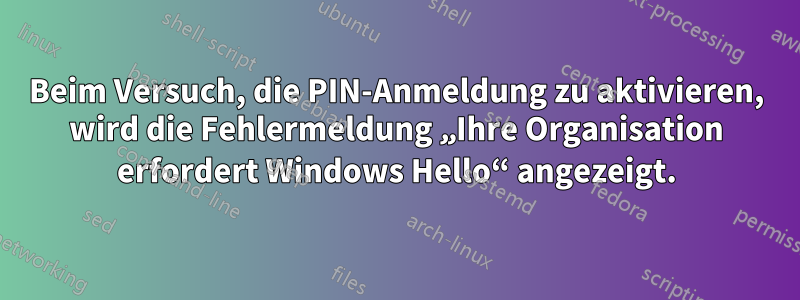 Beim Versuch, die PIN-Anmeldung zu aktivieren, wird die Fehlermeldung „Ihre Organisation erfordert Windows Hello“ angezeigt.