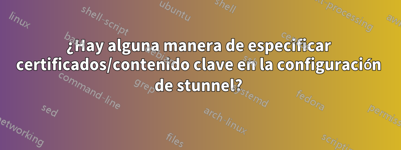 ¿Hay alguna manera de especificar certificados/contenido clave en la configuración de stunnel?