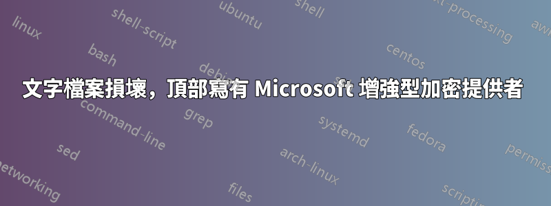 文字檔案損壞，頂部寫有 Microsoft 增強型加密提供者