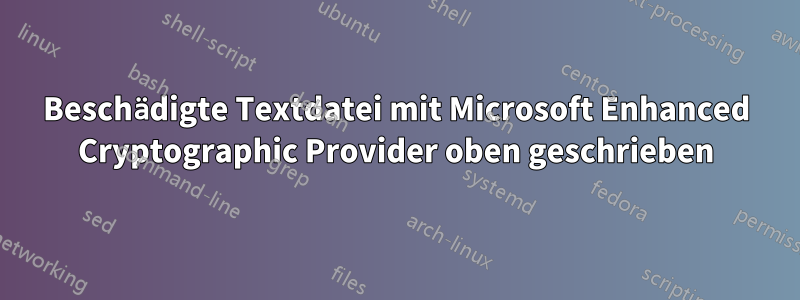 Beschädigte Textdatei mit Microsoft Enhanced Cryptographic Provider oben geschrieben