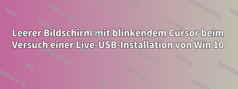 Leerer Bildschirm mit blinkendem Cursor beim Versuch einer Live-USB-Installation von Win 10