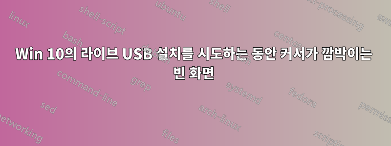 Win 10의 라이브 USB 설치를 시도하는 동안 커서가 깜박이는 빈 화면