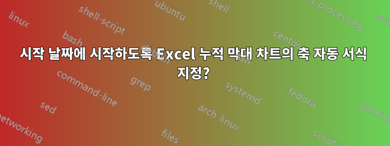 시작 날짜에 시작하도록 Excel 누적 막대 차트의 축 자동 서식 지정?