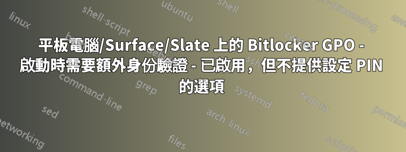 平板電腦/Surface/Slate 上的 Bitlocker GPO - 啟動時需要額外身份驗證 - 已啟用，但不提供設定 PIN 的選項