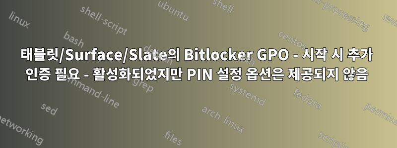 태블릿/Surface/Slate의 Bitlocker GPO - 시작 시 추가 인증 필요 - 활성화되었지만 PIN 설정 옵션은 제공되지 않음