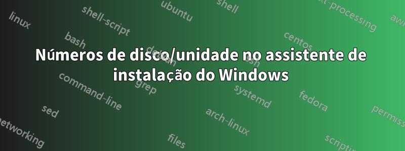 Números de disco/unidade no assistente de instalação do Windows