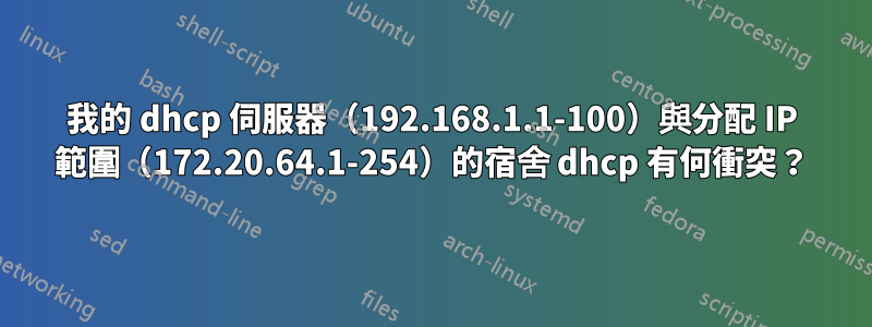 我的 dhcp 伺服器（192.168.1.1-100）與分配 IP 範圍（172.20.64.1-254）的宿舍 dhcp 有何衝突？