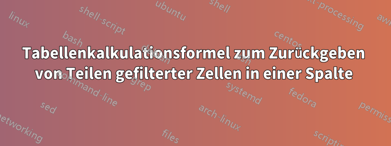 Tabellenkalkulationsformel zum Zurückgeben von Teilen gefilterter Zellen in einer Spalte