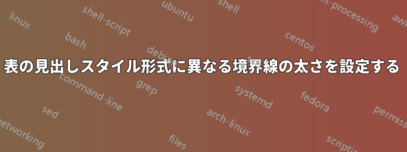 表の見出しスタイル形式に異なる境界線の太さを設定する