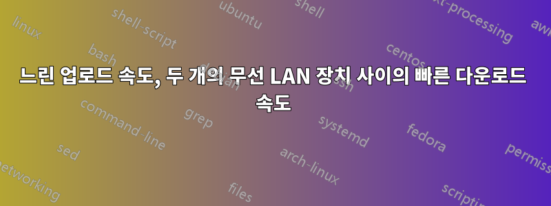 느린 업로드 속도, 두 개의 무선 LAN 장치 사이의 빠른 다운로드 속도