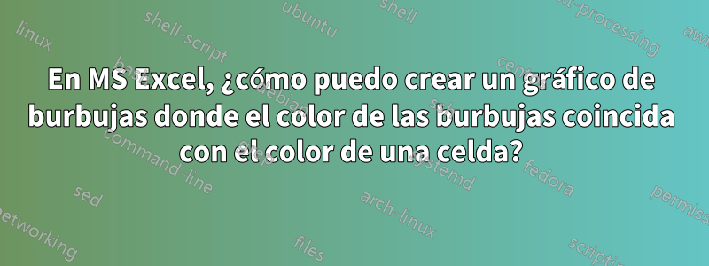 En MS Excel, ¿cómo puedo crear un gráfico de burbujas donde el color de las burbujas coincida con el color de una celda?