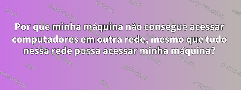 Por que minha máquina não consegue acessar computadores em outra rede, mesmo que tudo nessa rede possa acessar minha máquina?