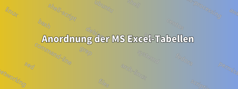 Anordnung der MS Excel-Tabellen