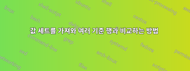 값 세트를 가져와 여러 기준 행과 비교하는 방법