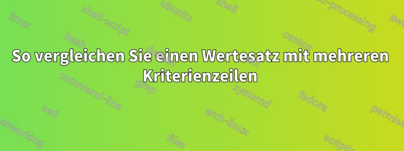 So vergleichen Sie einen Wertesatz mit mehreren Kriterienzeilen