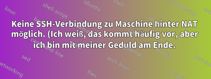 Keine SSH-Verbindung zu Maschine hinter NAT möglich. (Ich weiß, das kommt häufig vor, aber ich bin mit meiner Geduld am Ende.)