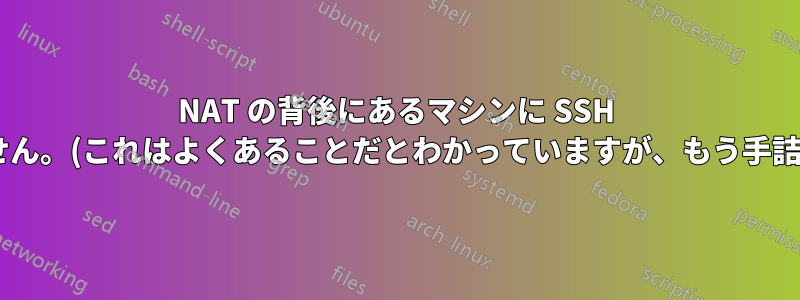 NAT の背後にあるマシンに SSH 接続できません。(これはよくあることだとわかっていますが、もう手詰まりです。)