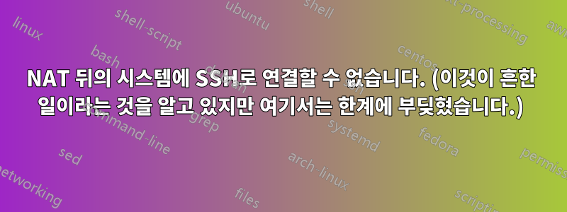 NAT 뒤의 시스템에 SSH로 연결할 수 없습니다. (이것이 흔한 일이라는 것을 알고 있지만 여기서는 한계에 부딪혔습니다.)