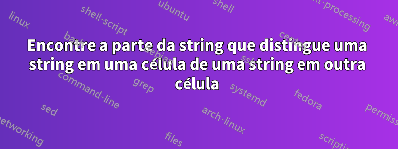 Encontre a parte da string que distingue uma string em uma célula de uma string em outra célula