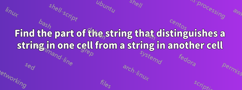 Find the part of the string that distinguishes a string in one cell from a string in another cell