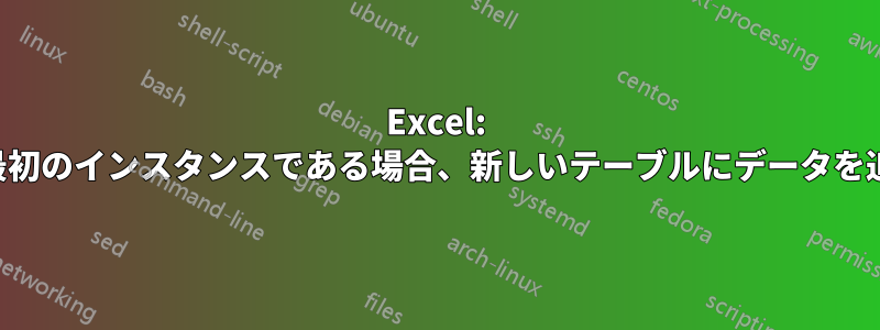 Excel: これが最初のインスタンスである場合、新しいテーブルにデータを追加する