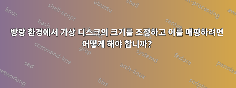 방랑 환경에서 가상 디스크의 크기를 조정하고 이를 매핑하려면 어떻게 해야 합니까?