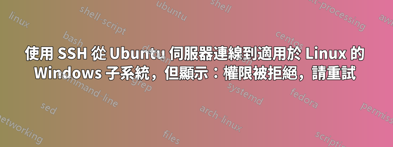 使用 SSH 從 Ubuntu 伺服器連線到適用於 Linux 的 Windows 子系統，但顯示：權限被拒絕，請重試