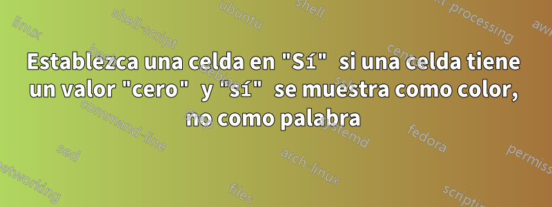 Establezca una celda en "Sí" si una celda tiene un valor "cero" y "sí" se muestra como color, no como palabra