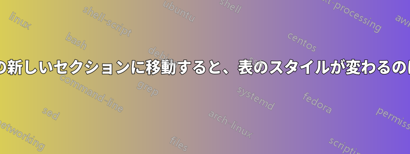 ドキュメントの新しいセクションに移動すると、表のスタイルが変わるのはなぜですか?