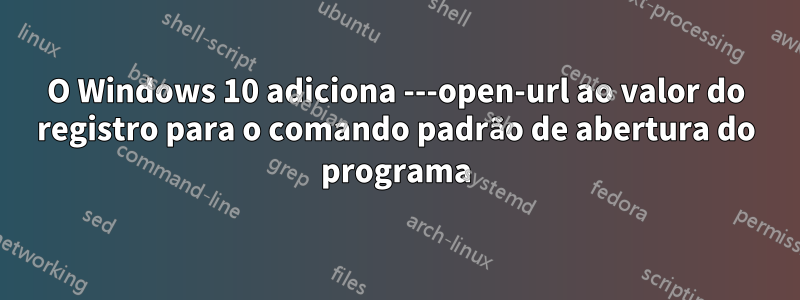 O Windows 10 adiciona ---open-url ao valor do registro para o comando padrão de abertura do programa