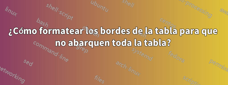 ¿Cómo formatear los bordes de la tabla para que no abarquen toda la tabla?