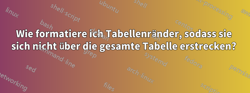 Wie formatiere ich Tabellenränder, sodass sie sich nicht über die gesamte Tabelle erstrecken?