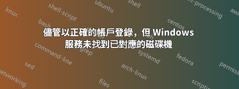 儘管以正確的帳戶登錄，但 Windows 服務未找到已對應的磁碟機