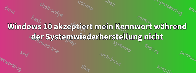 Windows 10 akzeptiert mein Kennwort während der Systemwiederherstellung nicht
