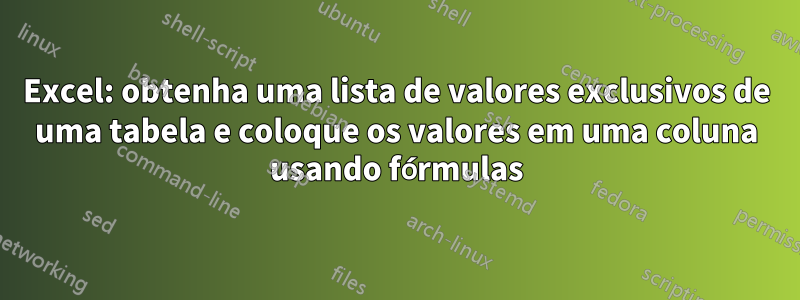 Excel: obtenha uma lista de valores exclusivos de uma tabela e coloque os valores em uma coluna usando fórmulas