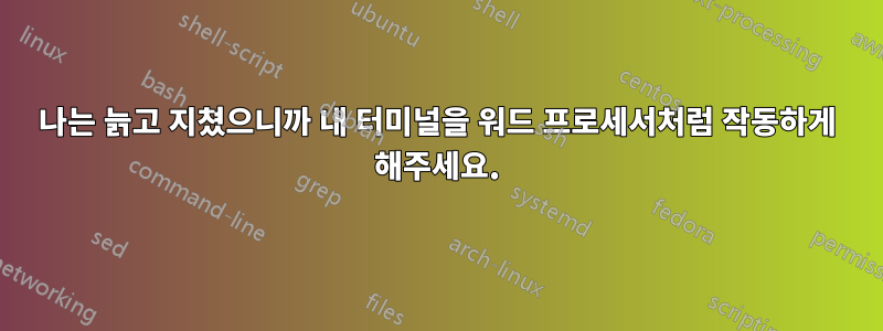 나는 늙고 지쳤으니까 내 터미널을 워드 프로세서처럼 작동하게 해주세요.
